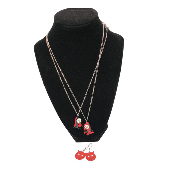 Goth Jewelry Bundle Two Silver Tone Dinos One Pair of Devil Drop Earrings - Picture 6 of 9